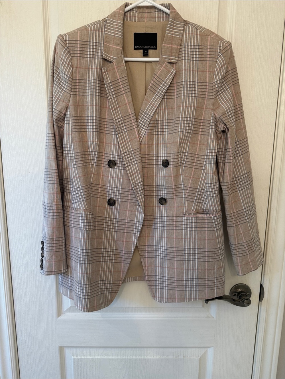 Banana Republic Taupe Plaid Double-Breasted Blazer